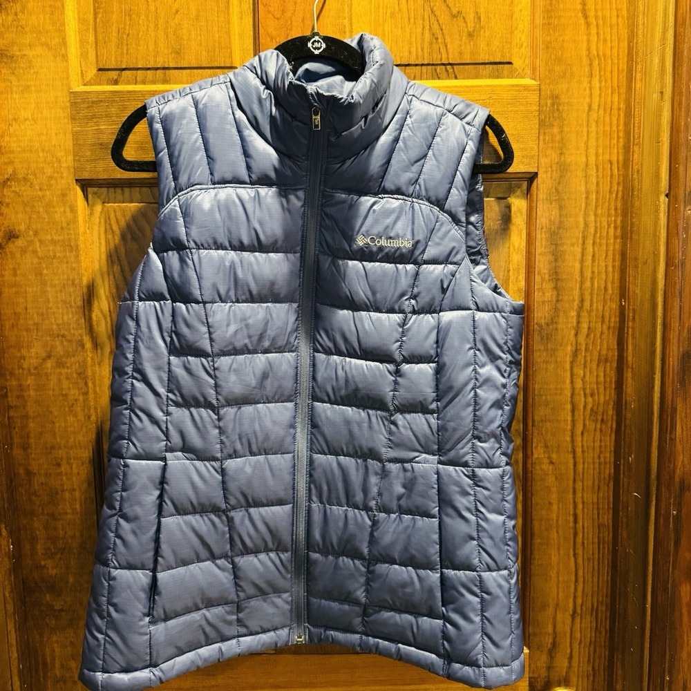 Columbia Women's Omni Heat Puffer Vest L Blue Full Zip Quilted Insulated WL1077